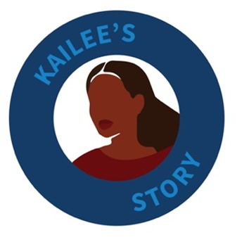 A portrait illustration of first-time mom Kailee. Text around the portrait reads "Kailee's story."